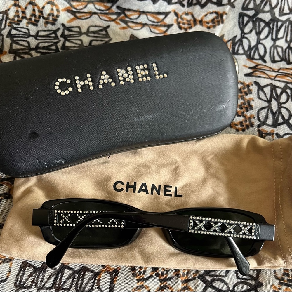 CHANEL Black Narrow Rectangular Sunglasses - image 2